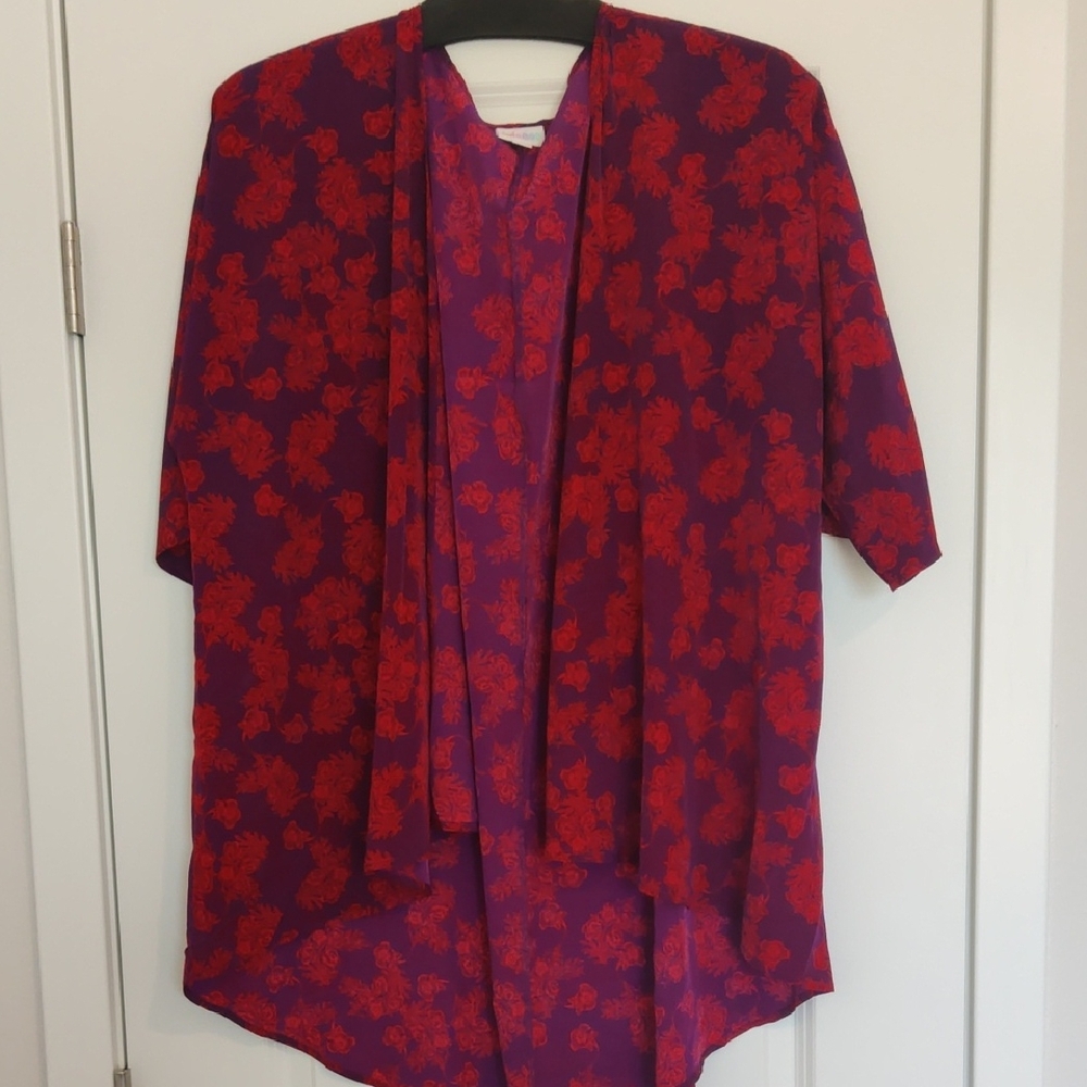 Red and Purple Floral Kimono Cardigan